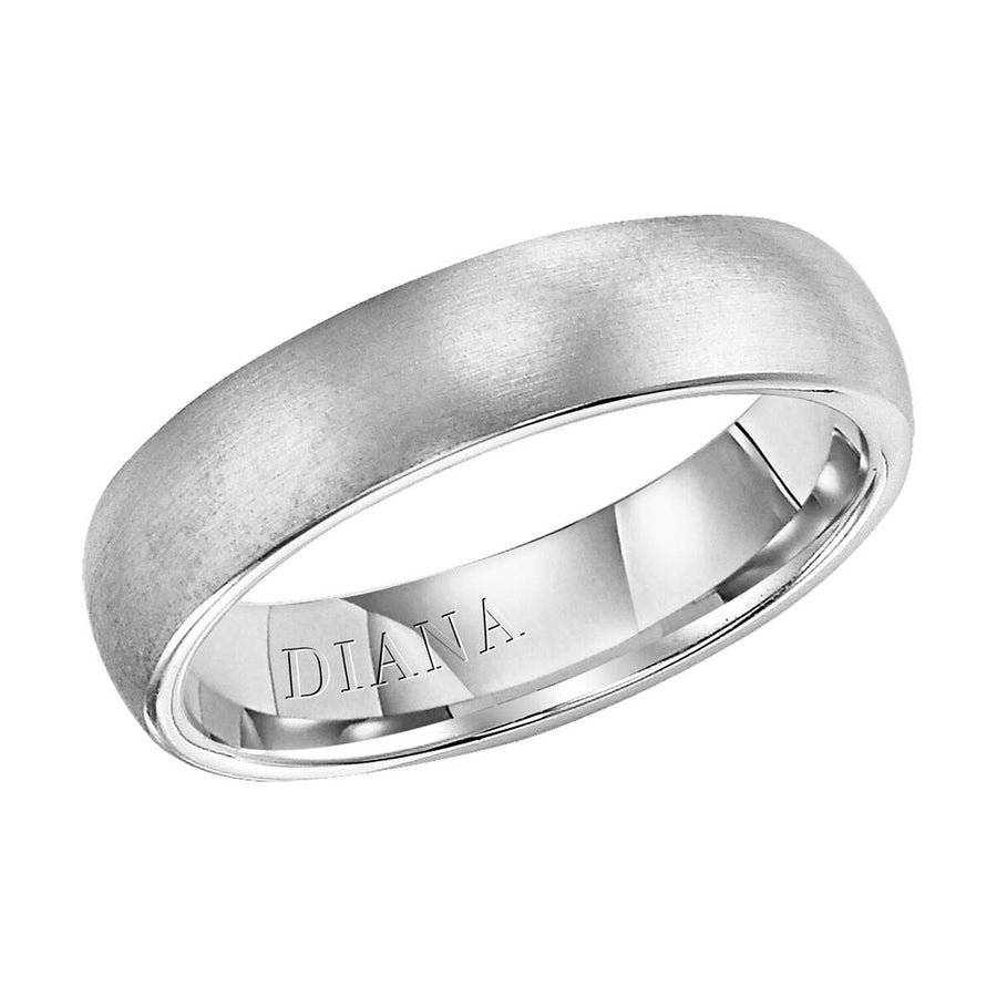 Diana 18K White Gold Comfort Fit Brush / Rolled Edge Wedding Band
