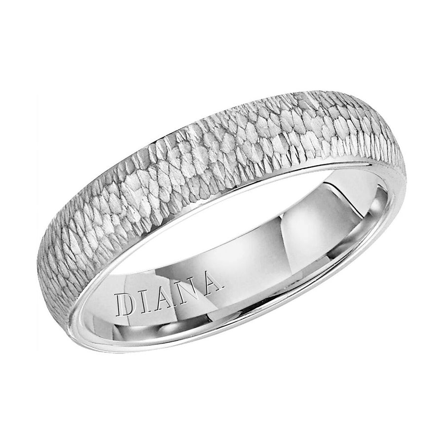 Diana 14K White Gold Comfort Fit Micro Hammer/Rolled Edge Wedding Band