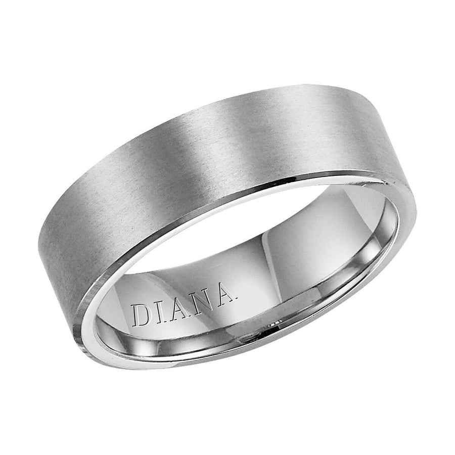 Diana 14K White Gold Comfort Fit Artisan Flat Broken Edge Wedding Band