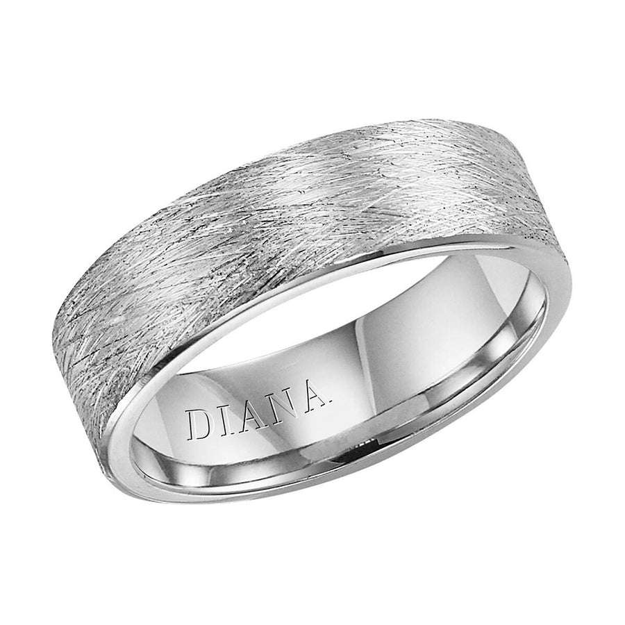 Diana 14K White Gold Comfort Fit Wire Flat Broken Edge Wedding Band