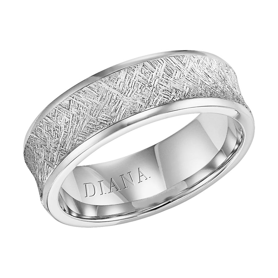 Diana 14K White Gold Comfort Fit Artisan Concave Broken Edge Wedding Band