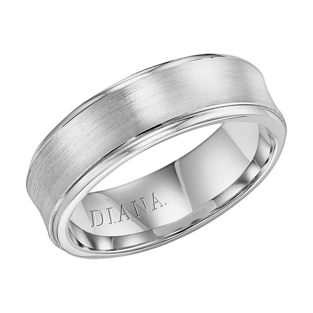 Diana 14K White Gold Comfort Fit Brush Concave Broken Edge Wedding Band