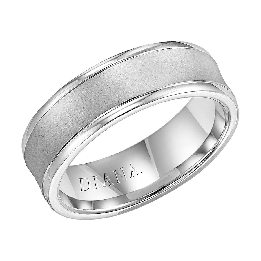 Diana 14K White Gold Comfort Fit Lustre Concave Broken Edge Wedding Band