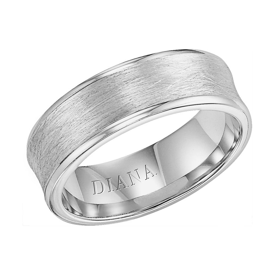 Diana 14K White Gold Comfort Fit Wire Concave Broken Edge Wedding Band