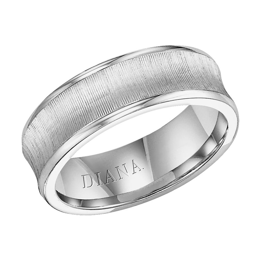Diana 14K White Gold Comfort Fit Vertic Concave Broken Edge Wedding Band