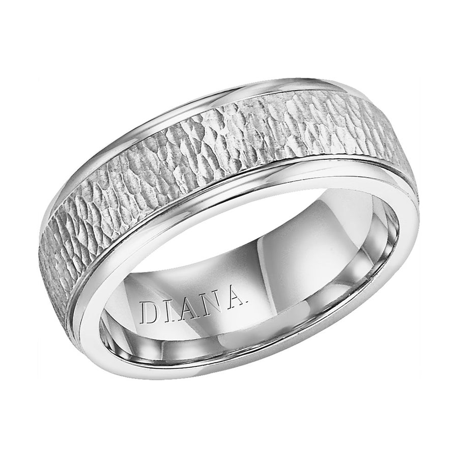 Diana 14K White Gold Comfort Fit Hammer LD W/RD STP Edge Wedding Band