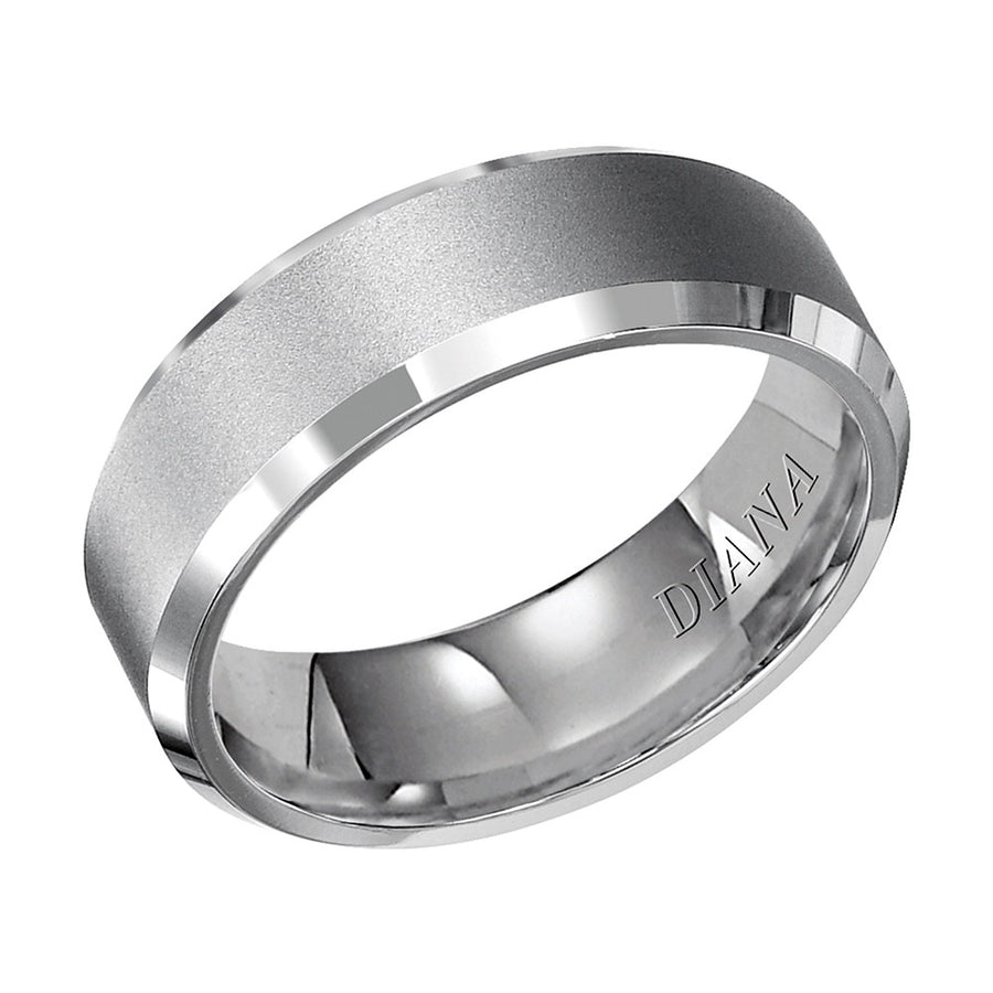 Diana 14K White Gold Comfort Fit Lustre Beveled Edge Wedding Band