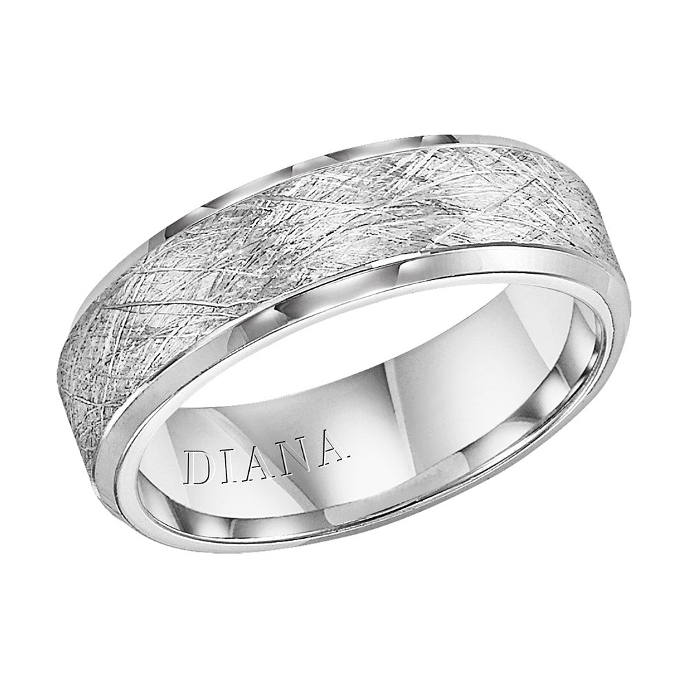 Diana 14K White Gold Comfort Fit Wire Beveled Edge Wedding Band