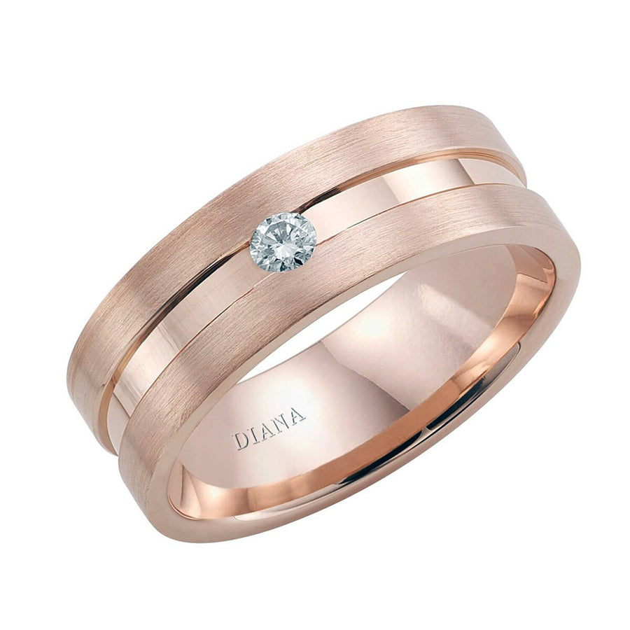 Diana 14K Rose Gold Satin Finish and Diamond Detail Engraved Comfort Fit Wedding Band