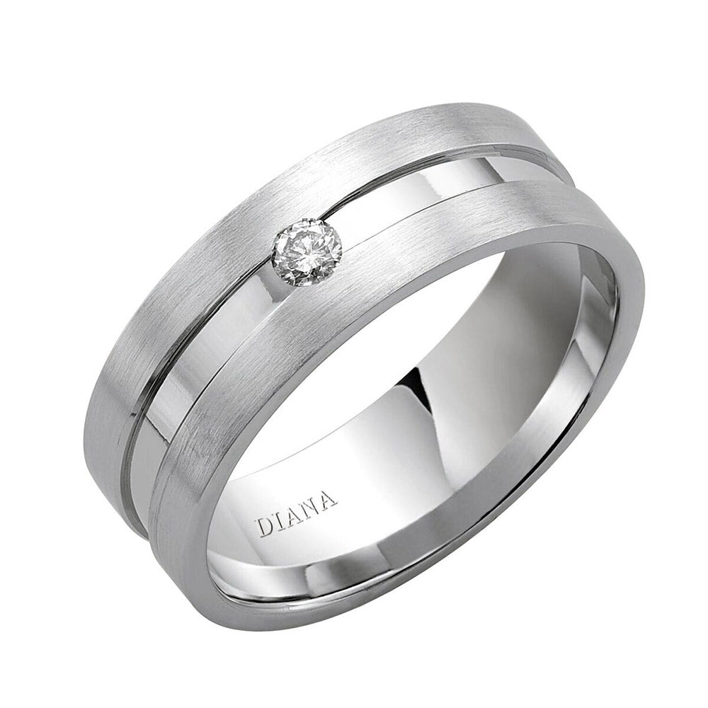 Diana 14K White Gold Satin Finish and Diamond Detail Engraved Comfort Fit Wedding Band