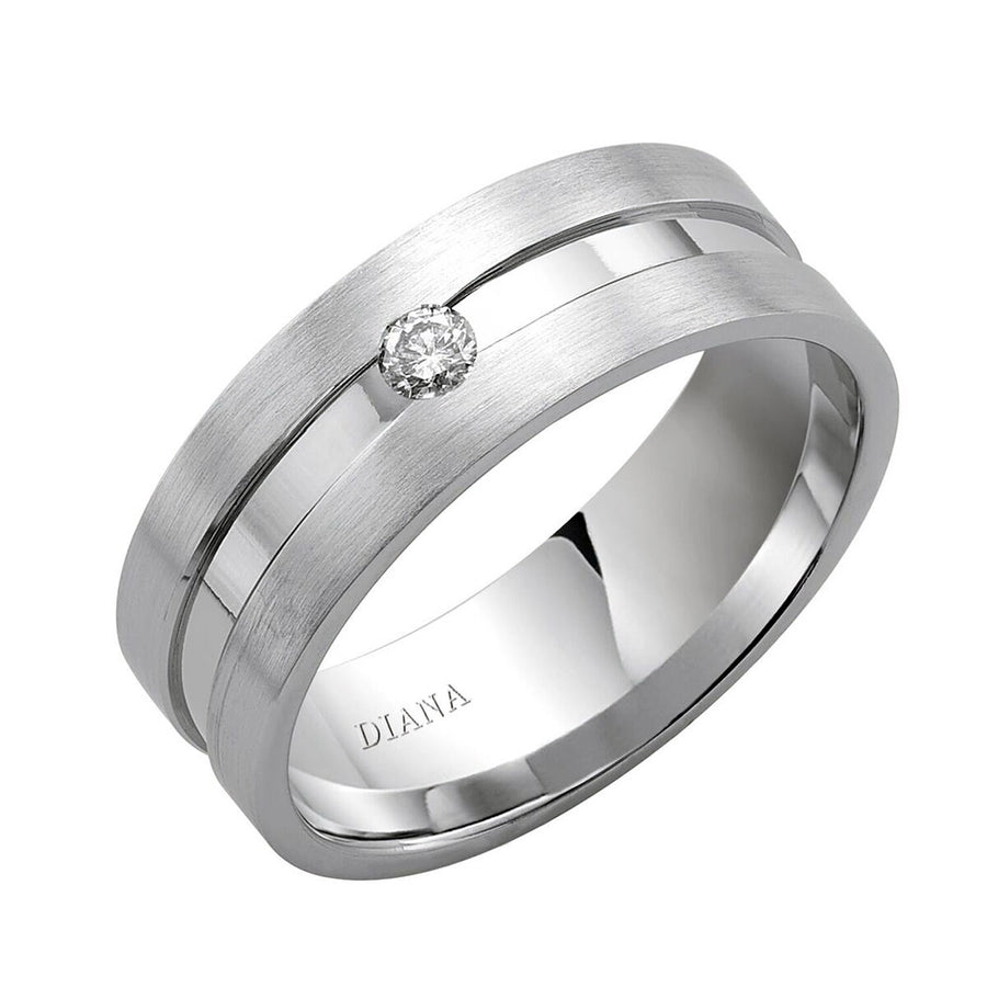 Diana 14K White Gold Satin Finish and Diamond Detail Engraved Comfort Fit Wedding Band