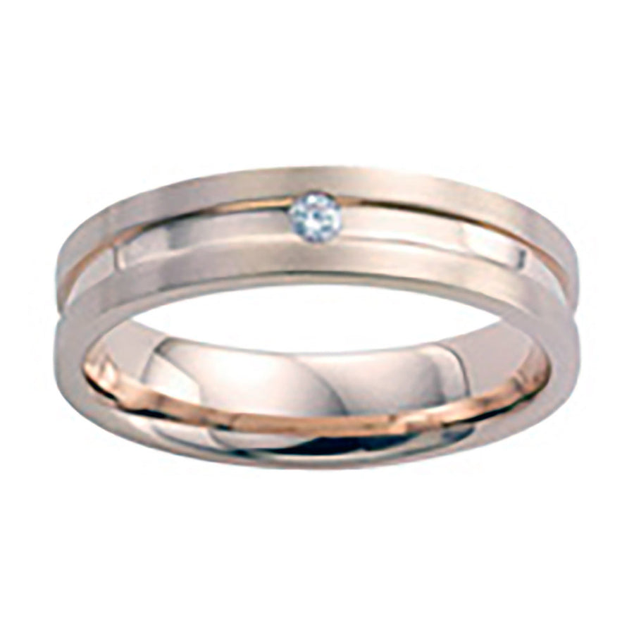 Diana 14K Rose Gold Satin Finish and Diamond Detail Engraved Comfort Fit Wedding Band