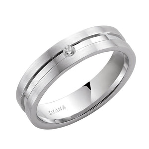 Diana 14K White Gold Satin Finish and Diamond Detail Engraved Comfort Fit Wedding Band