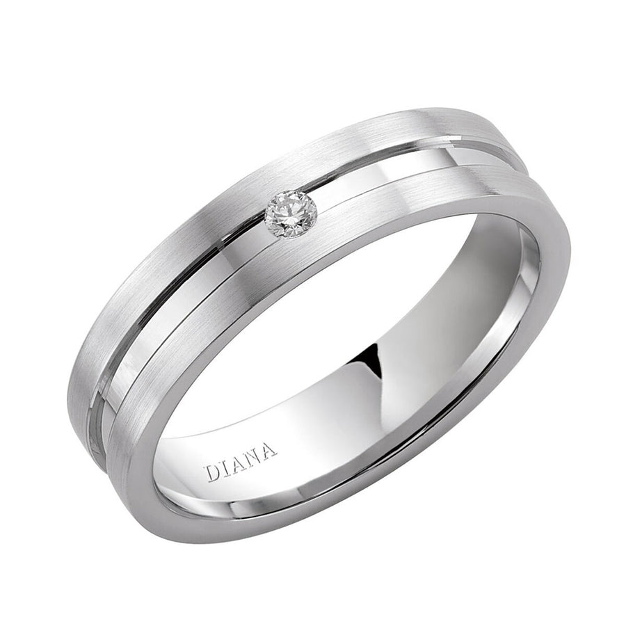 Diana 14K White Gold Satin Finish and Diamond Detail Engraved Comfort Fit Wedding Band