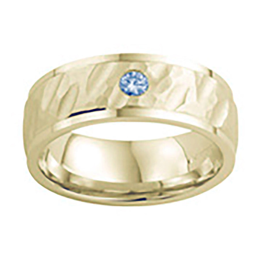 Diana 14K Yellow Gold Textured Finish and Diamond Detail Engraved Comfort Fit Wedding Band