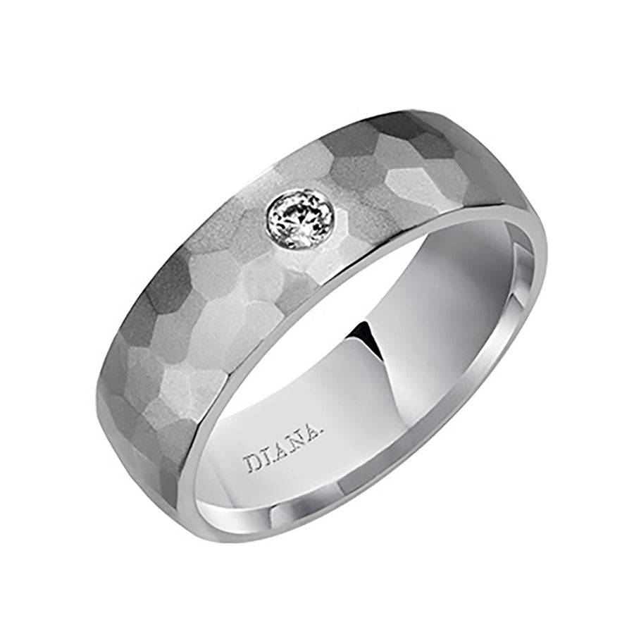 Diana 14K White Gold Hammered Finish and Diamond Detail Comfort Fit Wedding Band