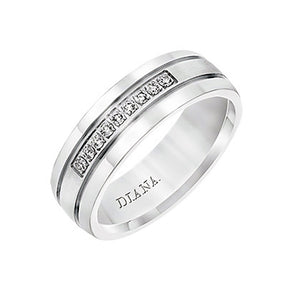 Diana 14K White Gold Satin Finish and Low Dome with Flat Edges Men's Diamond Wedding Band