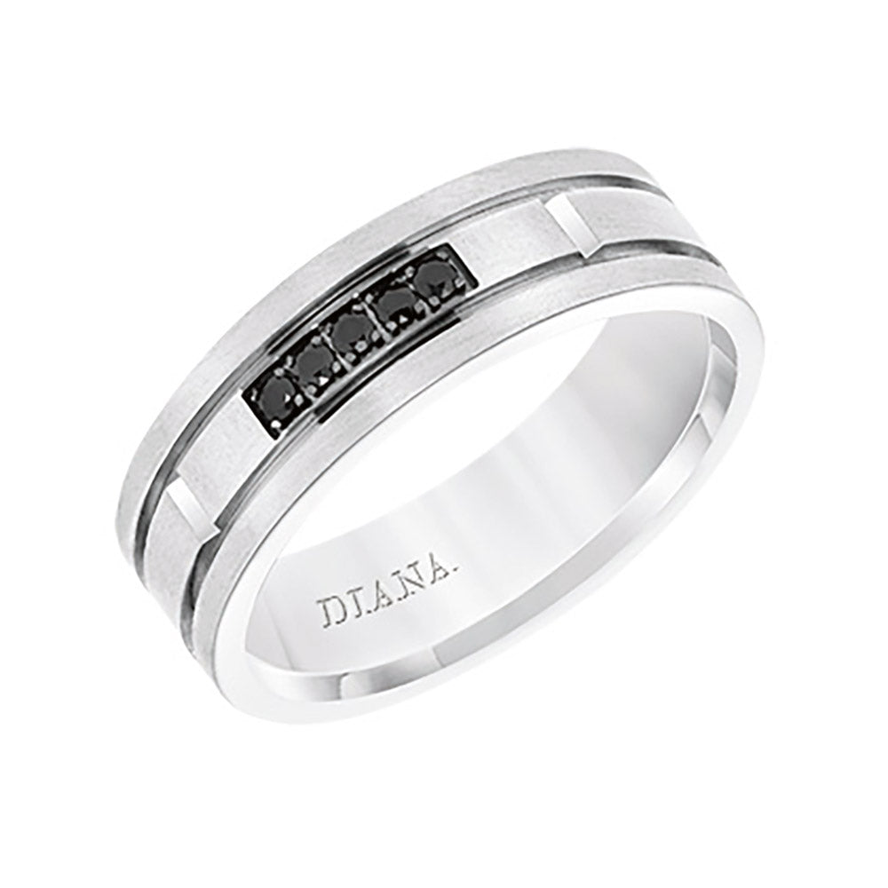 Diana 14K White Gold Satin Finish and Low Dome with Flat Edges Men's Diamond Wedding Band