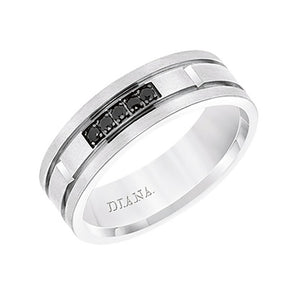Diana 14K White Gold Satin Finish and Low Dome with Flat Edges Men's Diamond Wedding Band