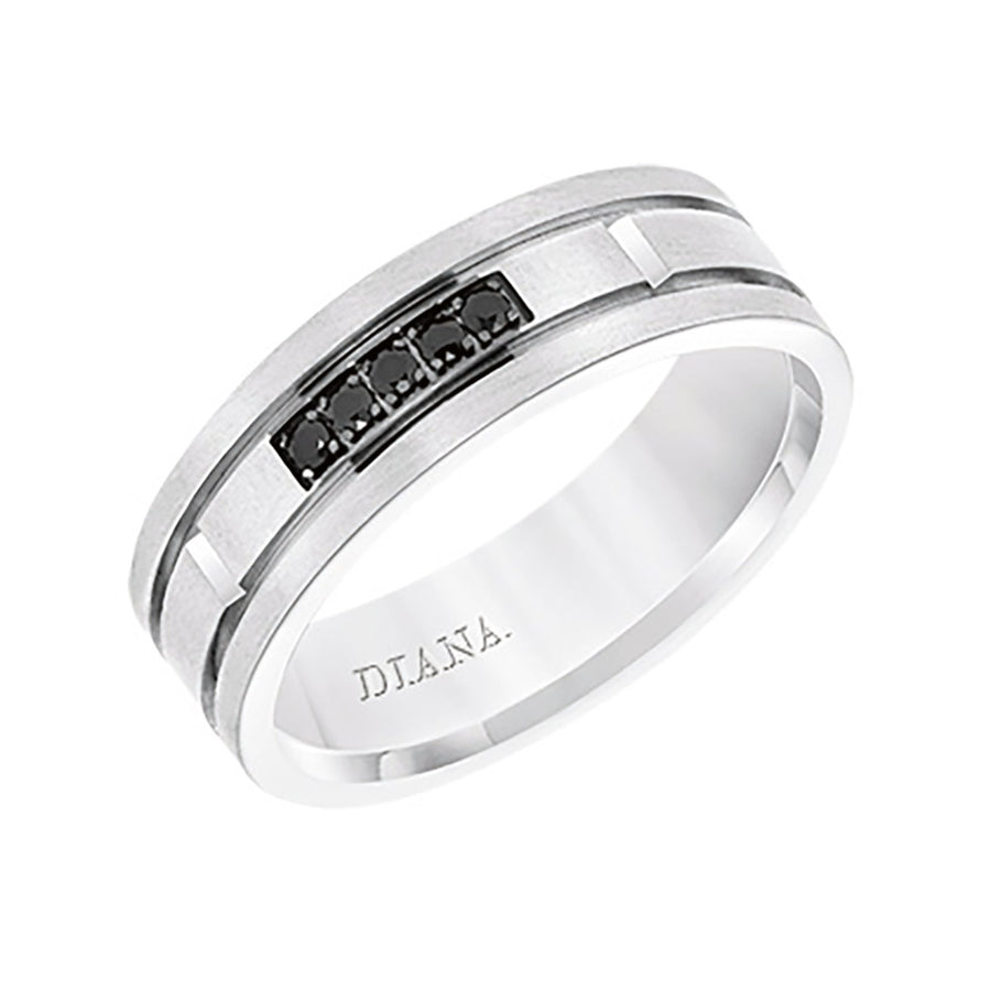 Diana 14K White Gold Satin Finish and Low Dome with Flat Edges Men's Diamond Wedding Band