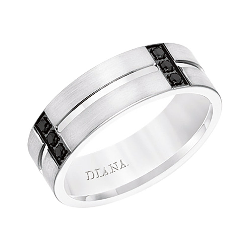 Diana 14K White Gold Satin Finish and Low Dome with Flat Edges Men's Diamond Wedding Band