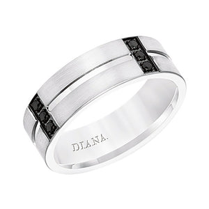 Diana 14K White Gold Satin Finish and Low Dome with Flat Edges Men's Diamond Wedding Band