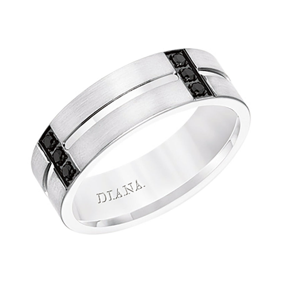 Diana 14K White Gold Satin Finish and Low Dome with Flat Edges Men's Diamond Wedding Band