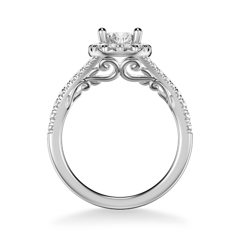 Artcarved Bridal Mounted with CZ Center Classic Lyric Halo Engagement Ring Augusta 14K White Gold