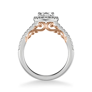 Artcarved Bridal Mounted with CZ Center Classic Lyric Halo Engagement Ring Demi 14K White Gold Primary & 14K Rose Gold