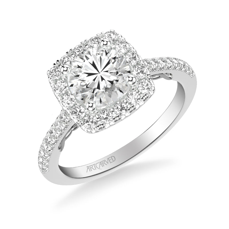 Artcarved Bridal Mounted with CZ Center Classic Lyric Diamond Engagement Ring Loni 14K White Gold
