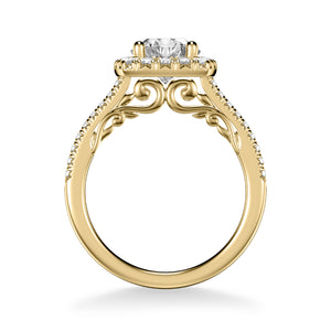 Artcarved Bridal Semi-Mounted with Side Stones Classic Lyric Halo Engagement Ring Loni 18K Yellow Gold