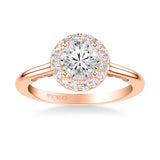 Artcarved Bridal Semi-Mounted with Side Stones Classic Lyric Halo Engagement Ring Cleo 18K Rose Gold