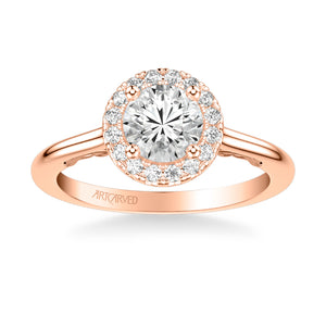 Artcarved Bridal Semi-Mounted with Side Stones Classic Lyric Halo Engagement Ring Cleo 18K Rose Gold