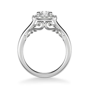 Artcarved Bridal Semi-Mounted with Side Stones Classic Lyric Halo Engagement Ring Cleo 14K White Gold
