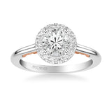Artcarved Bridal Mounted with CZ Center Classic Lyric Halo Engagement Ring Cleo 14K White Gold Primary & 14K Rose Gold