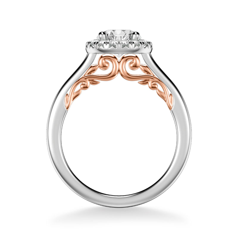Artcarved Bridal Mounted with CZ Center Classic Lyric Halo Engagement Ring Cleo 14K White Gold Primary & 14K Rose Gold