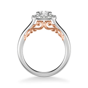 Artcarved Bridal Mounted with CZ Center Classic Lyric Halo Engagement Ring Cleo 14K White Gold Primary & 14K Rose Gold