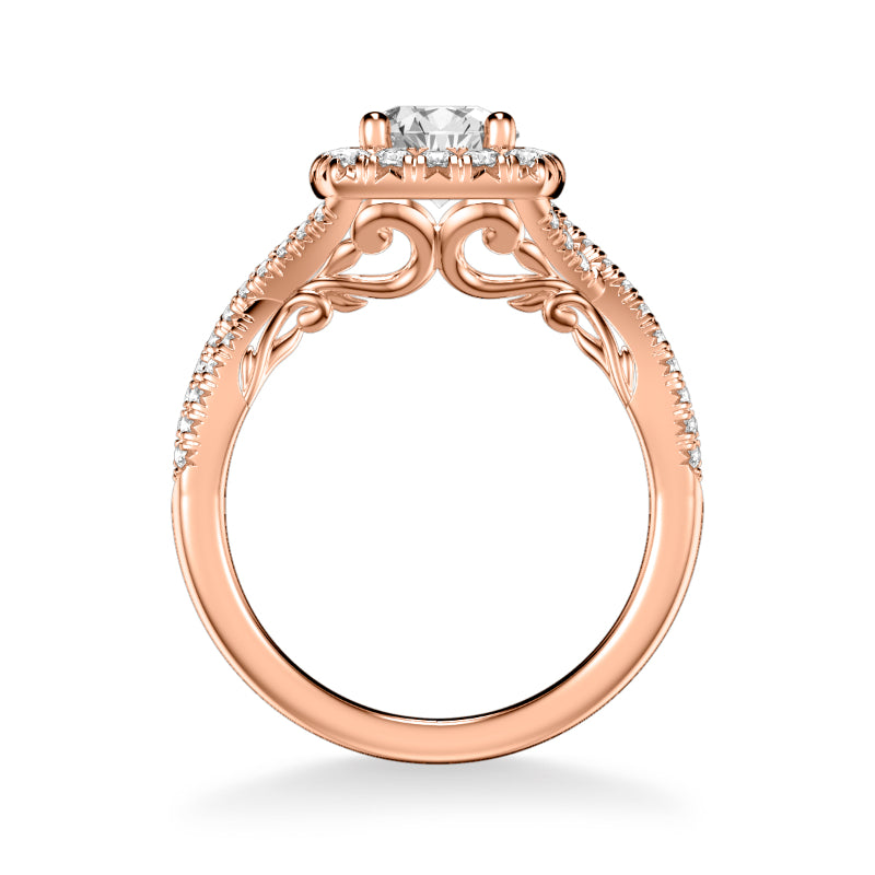 Artcarved Bridal Mounted with CZ Center Contemporary Lyric Halo Engagement Ring Shelby 14K Rose Gold