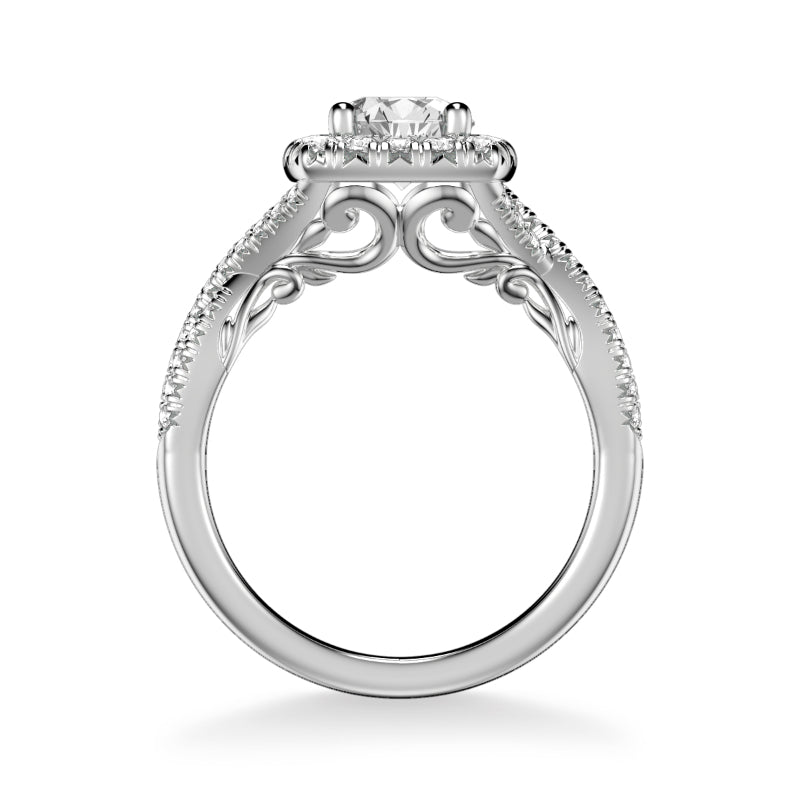 Artcarved Bridal Mounted with CZ Center Contemporary Lyric Halo Engagement Ring Shelby 14K White Gold