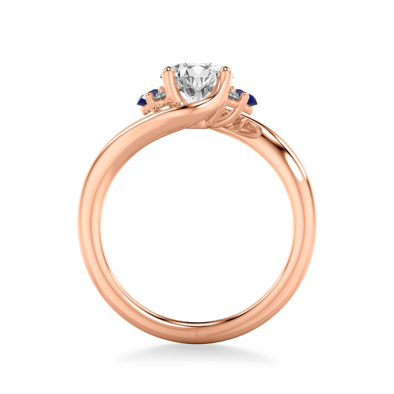 Artcarved Bridal Semi-Mounted with Side Stones Contemporary Engagement Ring 18K Rose Gold & Blue Sapphire