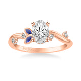 Artcarved Bridal Mounted with CZ Center Contemporary Engagement Ring 18K Rose Gold & Blue Sapphire