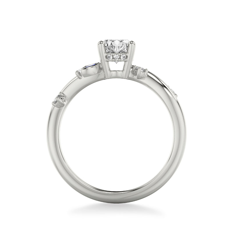 Artcarved Bridal Mounted with CZ Center Contemporary Engagement Ring 18K White Gold & Blue Sapphire