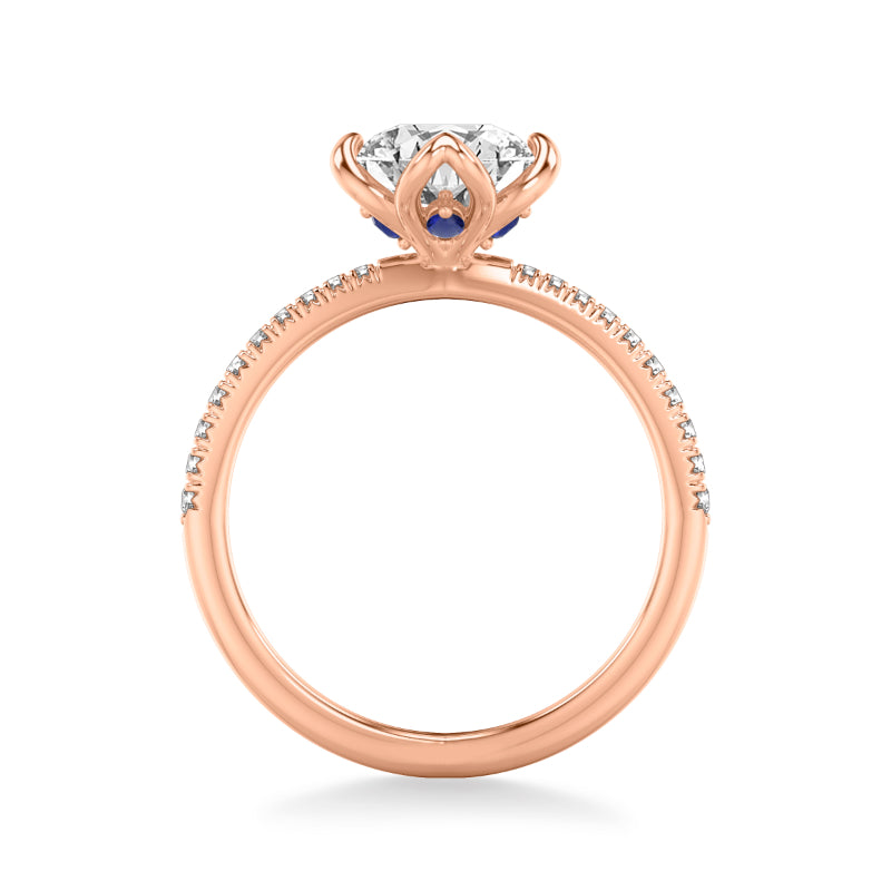 Artcarved Bridal Mounted with CZ Center Contemporary Engagement Ring 14K Rose Gold & Blue Sapphire