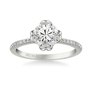 Artcarved Bridal Mounted with CZ Center Contemporary Engagement Ring 14K White Gold & Blue Sapphire
