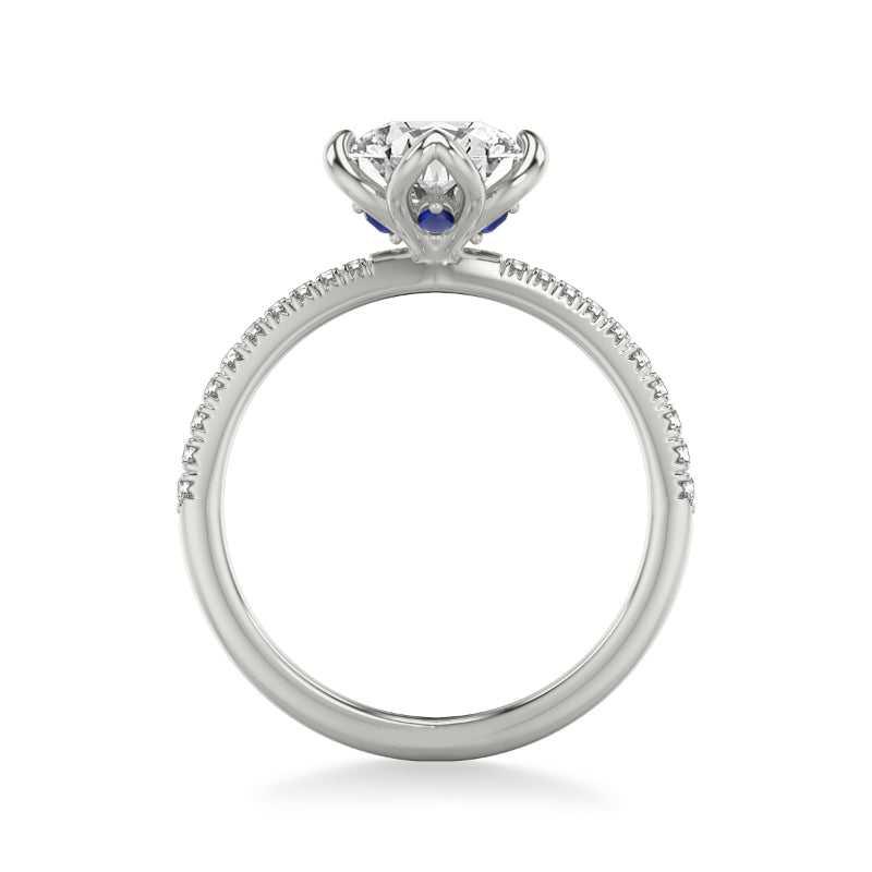 Artcarved Bridal Mounted with CZ Center Contemporary Engagement Ring 18K White Gold & Blue Sapphire