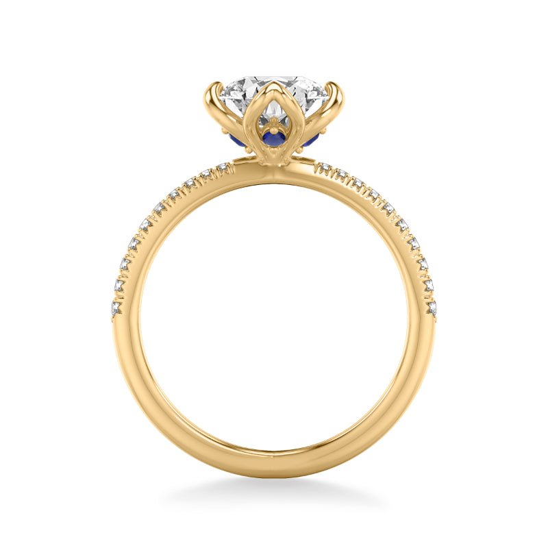Artcarved Bridal Mounted with CZ Center Contemporary Engagement Ring 14K Yellow Gold & Blue Sapphire