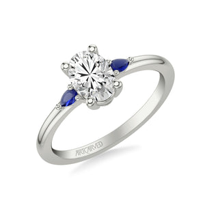 Artcarved Bridal Mounted with CZ Center Classic Gemstone Engagement Ring 18K White Gold & Blue Sapphire