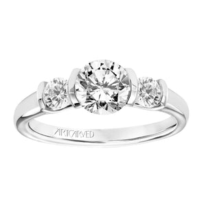 Artcarved Bridal Mounted with CZ Center Contemporary 3-Stone Engagement Ring Adriana 14K White Gold