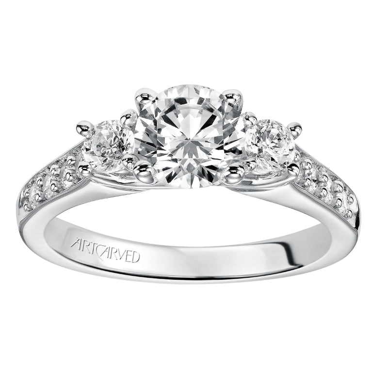 Artcarved Bridal Mounted with CZ Center Classic 3-Stone Engagement Ring Natalia 14K White Gold