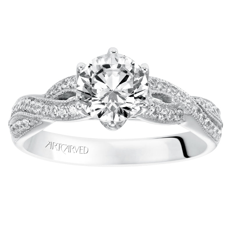 Artcarved Bridal Mounted with CZ Center Contemporary Twist Diamond Engagement Ring Calla 14K Yellow Gold
